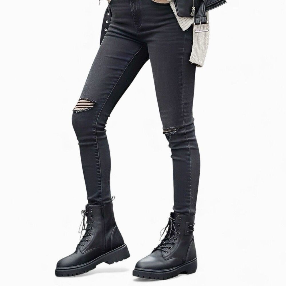 Black Military Combat Ankle Boot Lug Platform Low Block Heel EU Sz 36 US Sz 6
